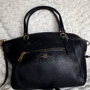 Coach New York Black Pebbled Leather Prairie Satchel Crossbody Gold Hardware